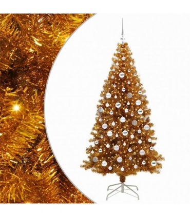vidaXL Christmas Tree with LED Light Gold 180 cm PET and Steel