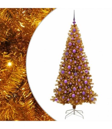 vidaXL Christmas Tree with LED Light Gold 180 cm PET and Steel