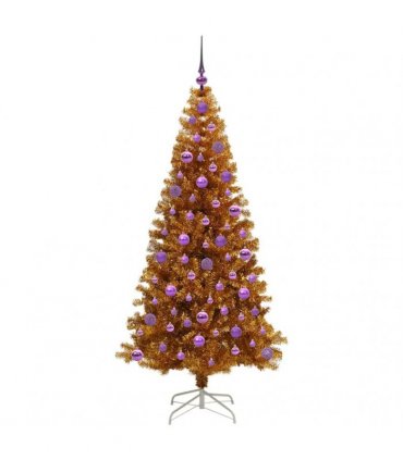 vidaXL Christmas Tree with LED Light Gold 180 cm PET and Steel