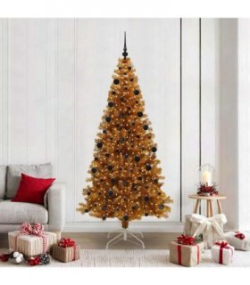 vidaXL Christmas Tree with LED Light Gold 210 cm PET and Steel