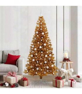 vidaXL Christmas Tree with LED Light Gold 210 cm PET and Steel