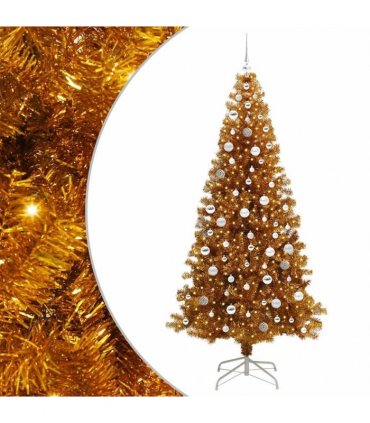 vidaXL Christmas Tree with LED Light Gold 210 cm PET and Steel