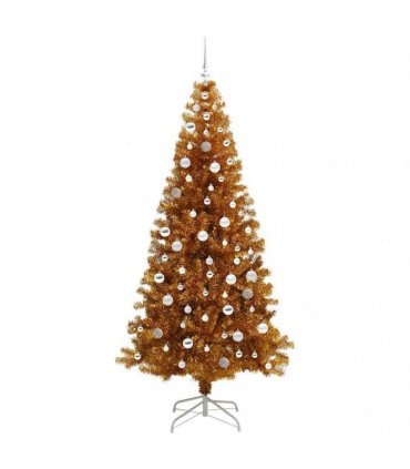 vidaXL Christmas Tree with LED Light Gold 210 cm PET and Steel