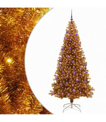 vidaXL Christmas Tree with LED Light Gold 210 cm PET and Steel