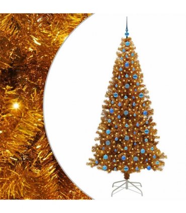 vidaXL Christmas Tree with LED Light Gold 210 cm PET and Steel
