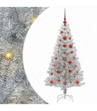 vidaXL Christmas Tree with LED Light Silver 120 cm PET and Steel