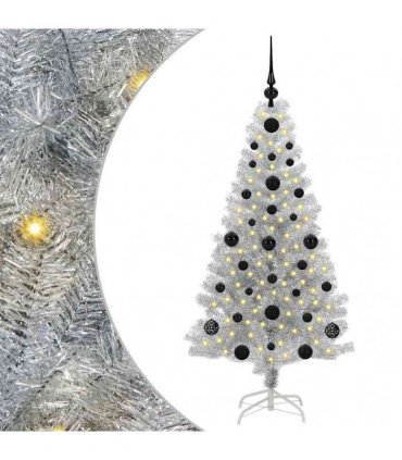 vidaXL Christmas Tree with LED Light Silver 120 cm PET and Steel