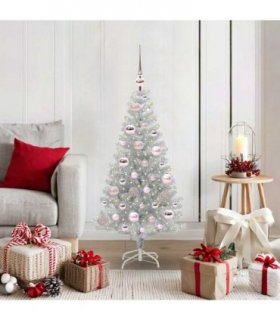 vidaXL Christmas Tree with LED Light Silver 120 cm PET and Steel