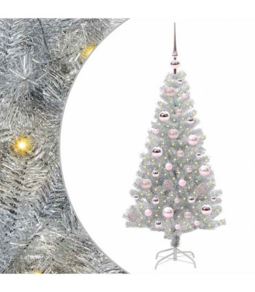 vidaXL Christmas Tree with LED Light Silver 120 cm PET and Steel