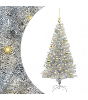 vidaXL Christmas Tree with LED Light Silver 120 cm PET and Steel