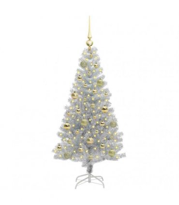 vidaXL Christmas Tree with LED Light Silver 120 cm PET and Steel