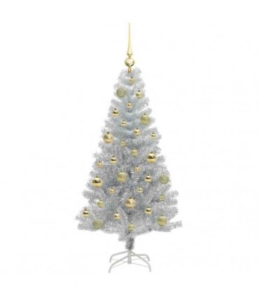 vidaXL Christmas Tree with LED Light Silver 120 cm PET and Steel