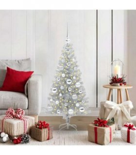 vidaXL Christmas Tree with LED Light Silver 120 cm PET and Steel