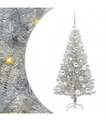 vidaXL Christmas Tree with LED Light Silver 120 cm PET and Steel