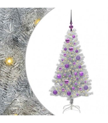 vidaXL Christmas Tree with LED Light Silver 120 cm PET and Steel