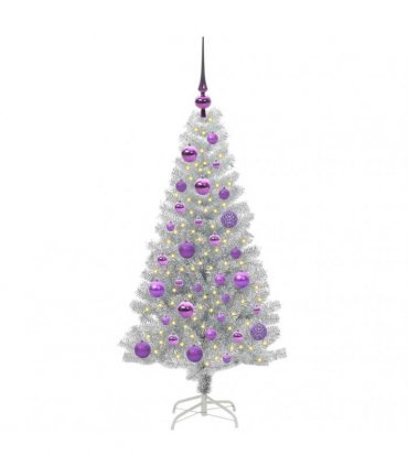 vidaXL Christmas Tree with LED Light Silver 120 cm PET and Steel
