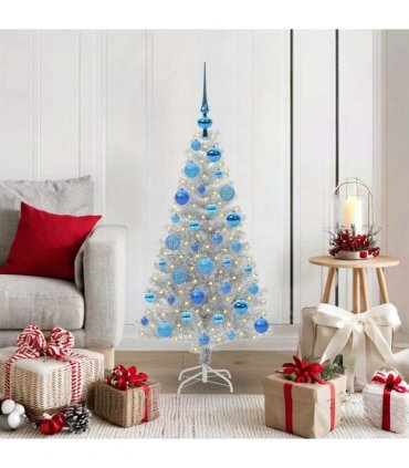 vidaXL Christmas Tree with LED Light Silver 120 cm PET and Steel