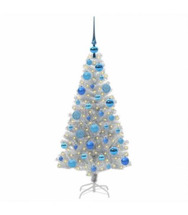 vidaXL Christmas Tree with LED Light Silver 120 cm PET and Steel