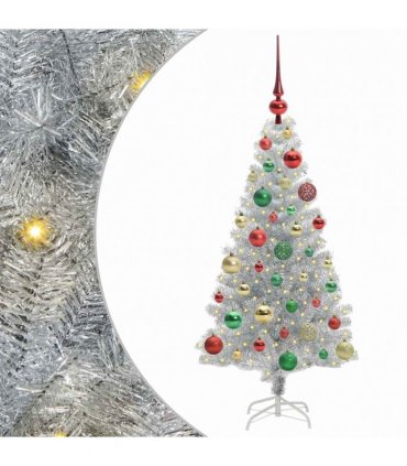 vidaXL Christmas Tree with LED Light Silver 120 cm PET and Steel
