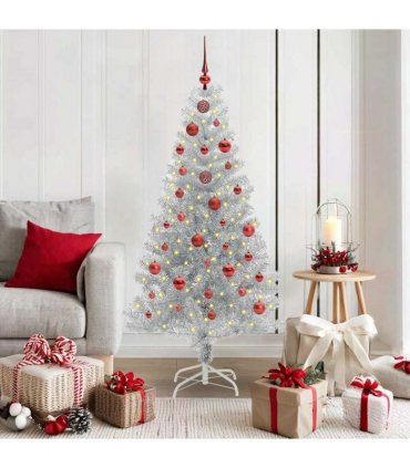 vidaXL Christmas Tree with LED Light Silver 150 cm PET and Steel