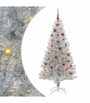 vidaXL Christmas Tree with LED Light Silver 150 cm PET and Steel