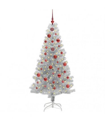 vidaXL Christmas Tree with LED Light Silver 150 cm PET and Steel