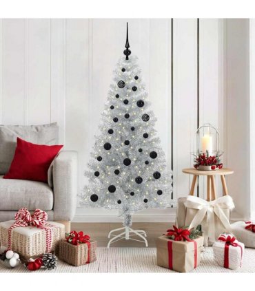 vidaXL Christmas Tree with LED Light Silver 150 cm PET and Steel