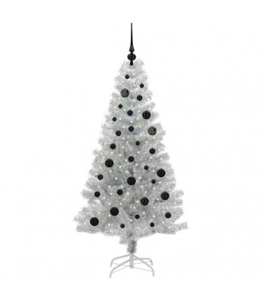 vidaXL Christmas Tree with LED Light Silver 150 cm PET and Steel