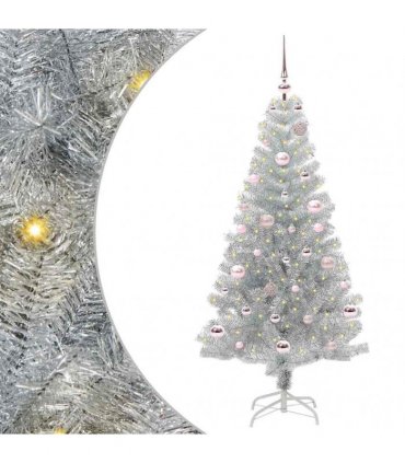 vidaXL Christmas Tree with LED Light Silver 150 cm PET and Steel