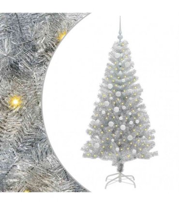 vidaXL Christmas Tree with LED Light Silver 150 cm PET and Steel