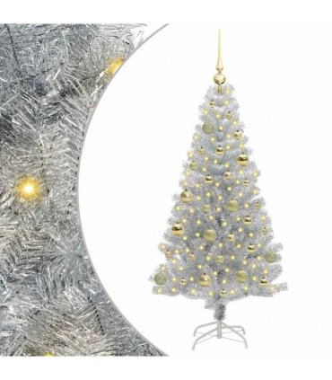 vidaXL Christmas Tree with LED Light Silver 150 cm PET and Steel