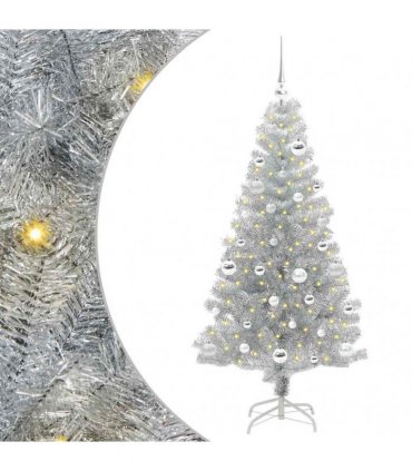 vidaXL Christmas Tree with LED Light Silver 150 cm PET and Steel