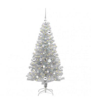 vidaXL Christmas Tree with LED Light Silver 150 cm PET and Steel