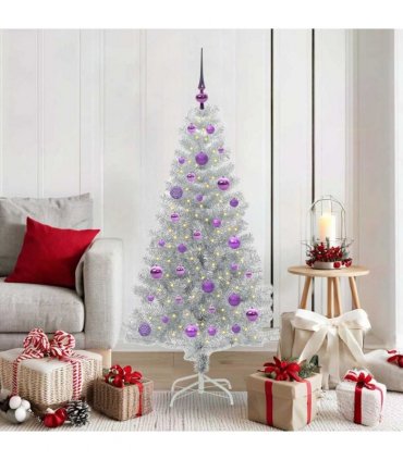 vidaXL Christmas Tree with LED Light Silver 150 cm PET and Steel