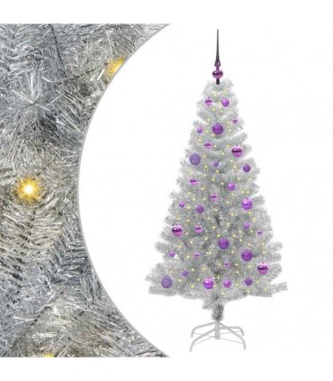 vidaXL Christmas Tree with LED Light Silver 150 cm PET and Steel