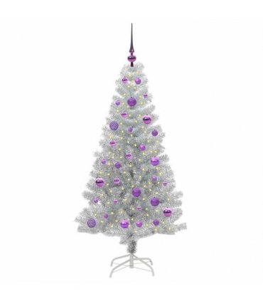 vidaXL Christmas Tree with LED Light Silver 150 cm PET and Steel