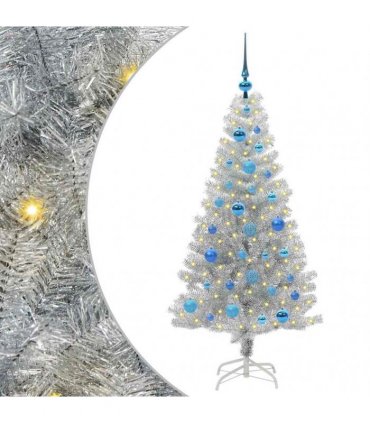 vidaXL Christmas Tree with LED Light Silver 150 cm PET and Steel