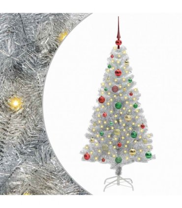 vidaXL Christmas Tree with LED Light Silver 150 cm PET and Steel
