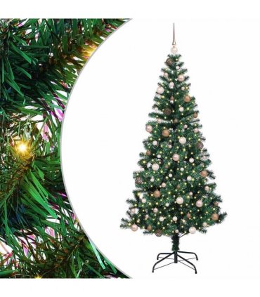vidaXL Artificial Pre-lit Christmas Tree Green 210 cm PVC and Metal