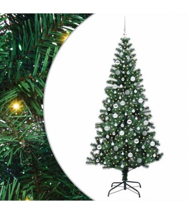 vidaXL Artificial Pre-lit Christmas Tree Green 210 cm PVC and Metal