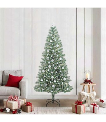 vidaXL Artificial Christmas Tree Flocked Green and White 210 cm PET