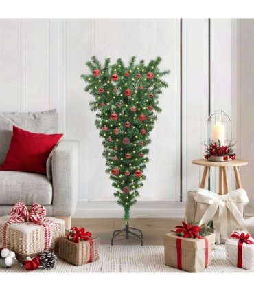 vidaXL Upside-down Artificial Pre-lit Christmas Tree with Ball Set