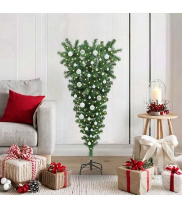 vidaXL Upside-down Artificial Pre-lit Christmas Tree with Ball Set