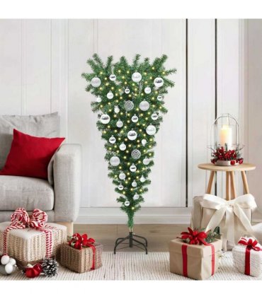 vidaXL Upside-down Artificial Pre-lit Christmas Tree with Ball Set