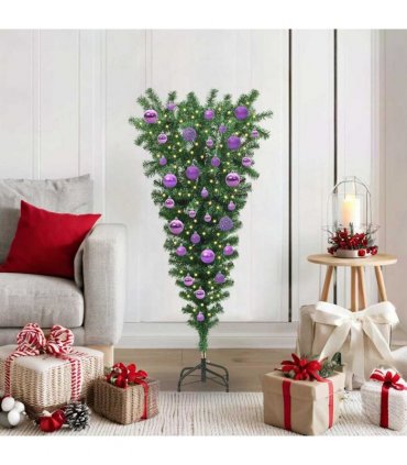 vidaXL Upside-down Artificial Pre-lit Christmas Tree with Ball Set