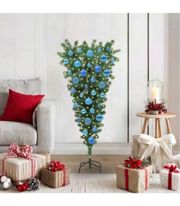 vidaXL Upside-down Artificial Pre-lit Christmas Tree with Ball Set