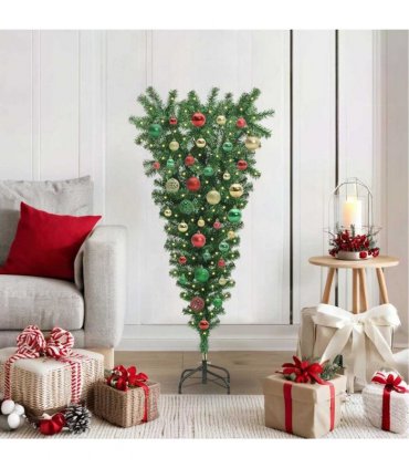 vidaXL Upside-down Artificial Pre-lit Christmas Tree with Ball Set
