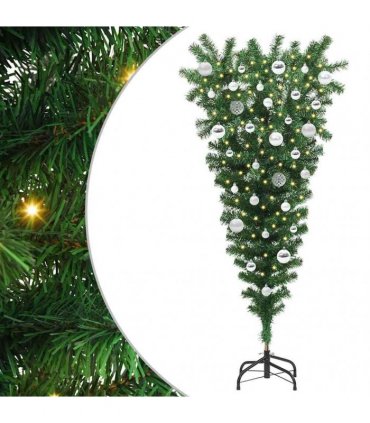 vidaXL Upside-down Artificial Pre-lit Christmas Tree with Ball Set