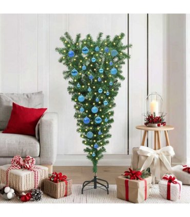 vidaXL Upside-down Artificial Pre-lit Christmas Tree with Ball Set