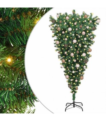 vidaXL Upside-down Artificial Pre-lit Christmas Tree with Ball Set PVC